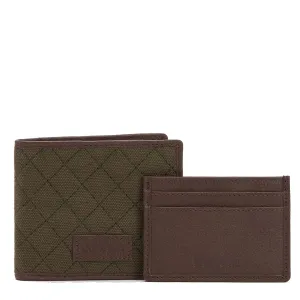 Barbour Quilted Padbury Wallet And Card Holder Gift Set Dark Brown/Olive