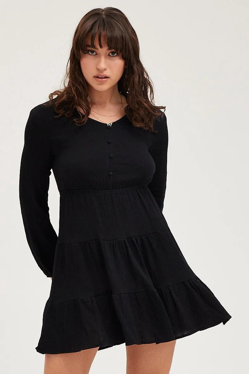 Black Skater Dress Long Sleeve Mini
