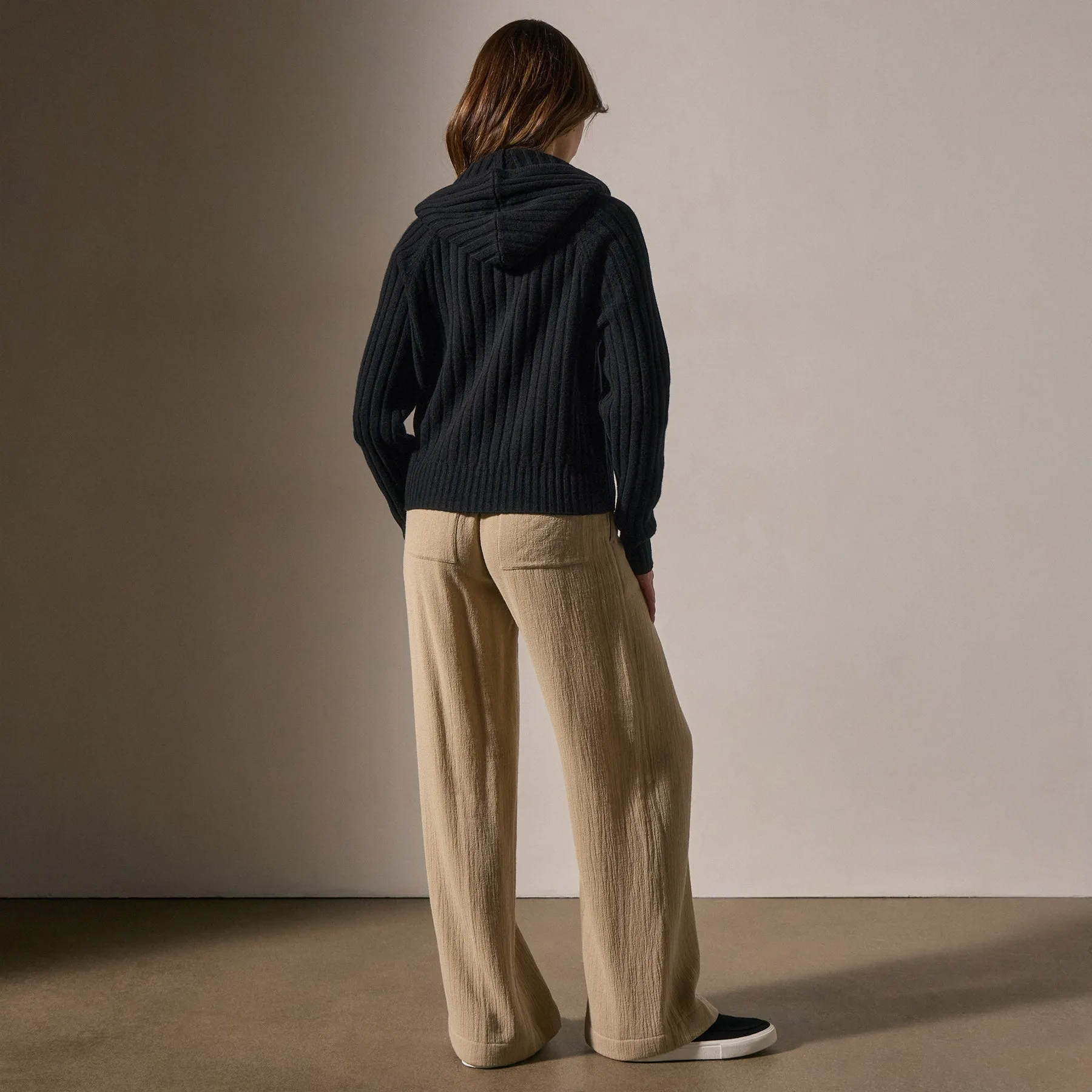 Cashmere Wide Ribbed Hoodie - Black