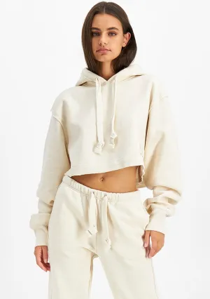 Champion Womens Reverse Weave Beige Cropped Hoodie