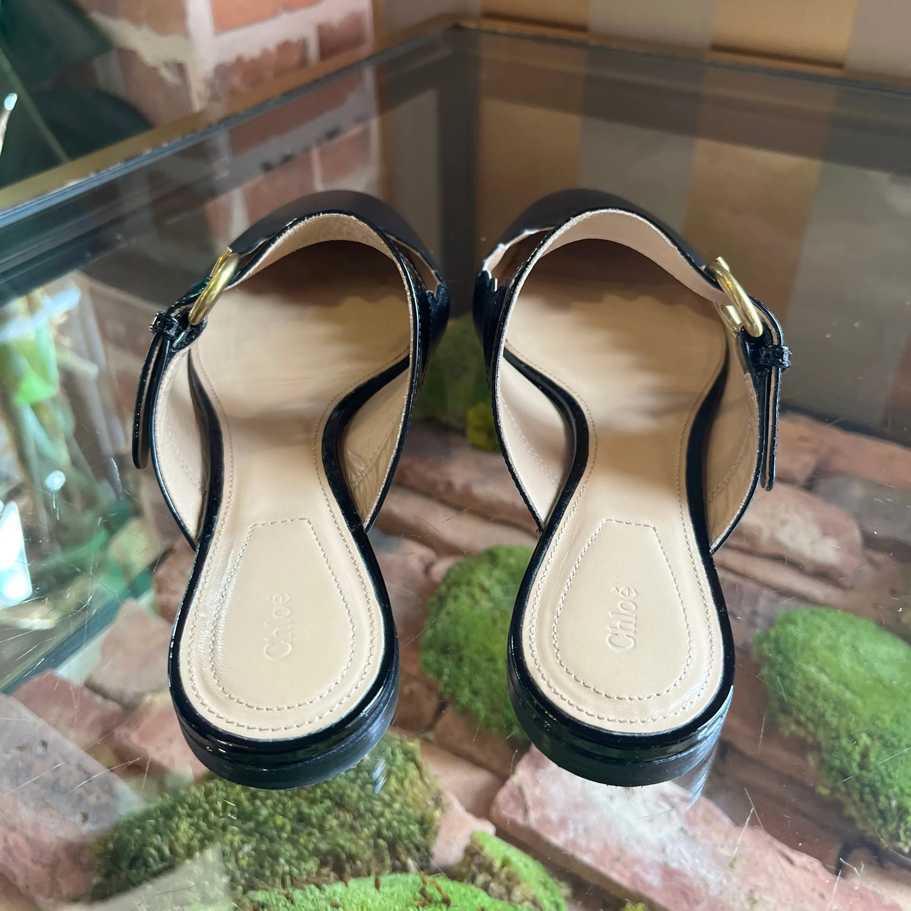 CHLOE Black Leather Scalloped Accent Mules SZ 38