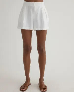Double Pleat Short - White