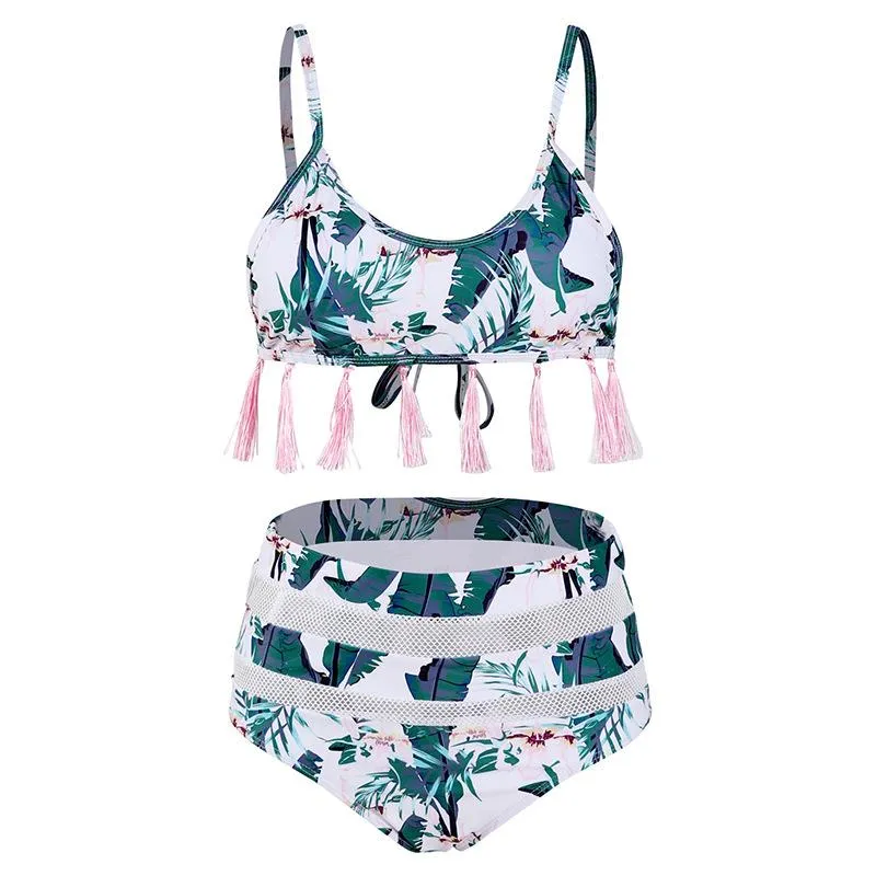 Explosive mesh high waist printed bikini swimsuit