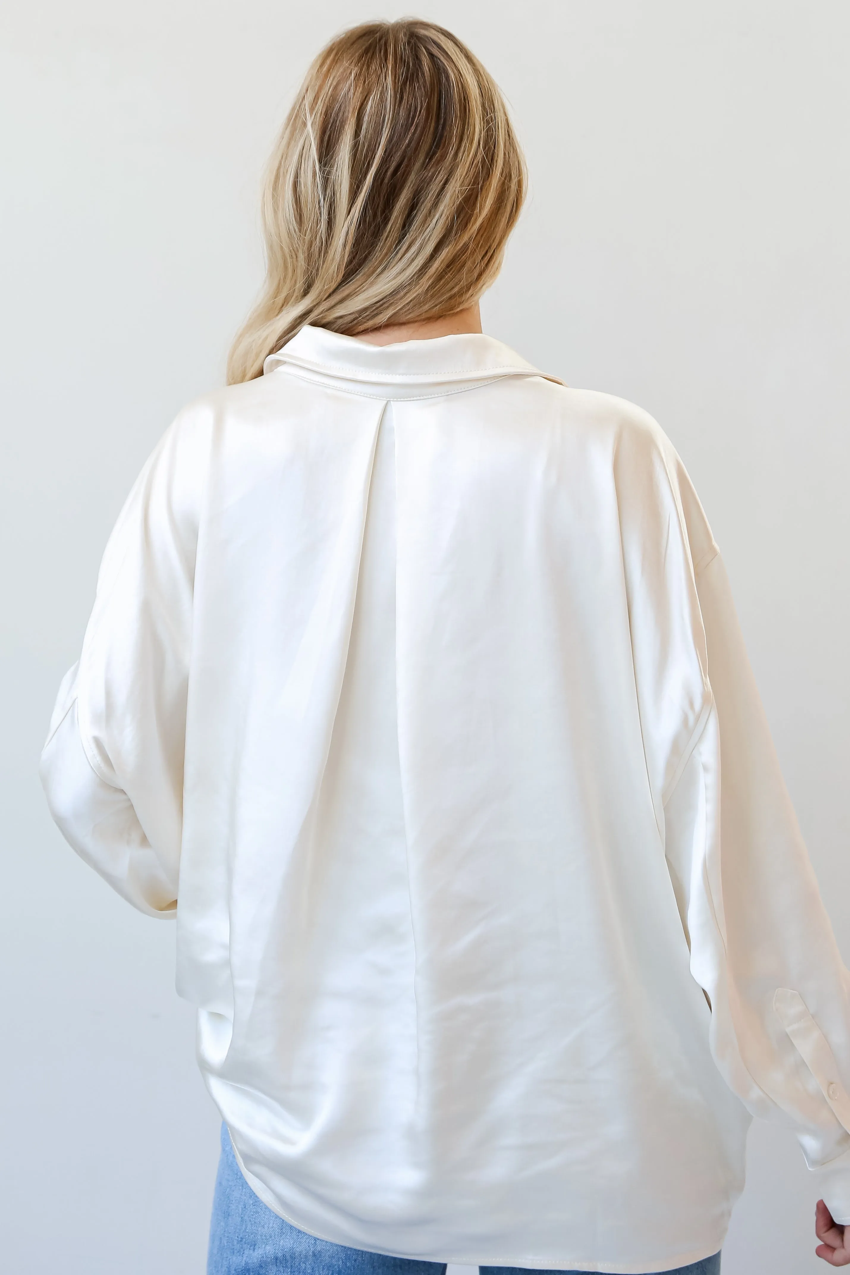 FINAL SALE - Consistently Confident Ivory Satin Oversized Button-Up Blouse