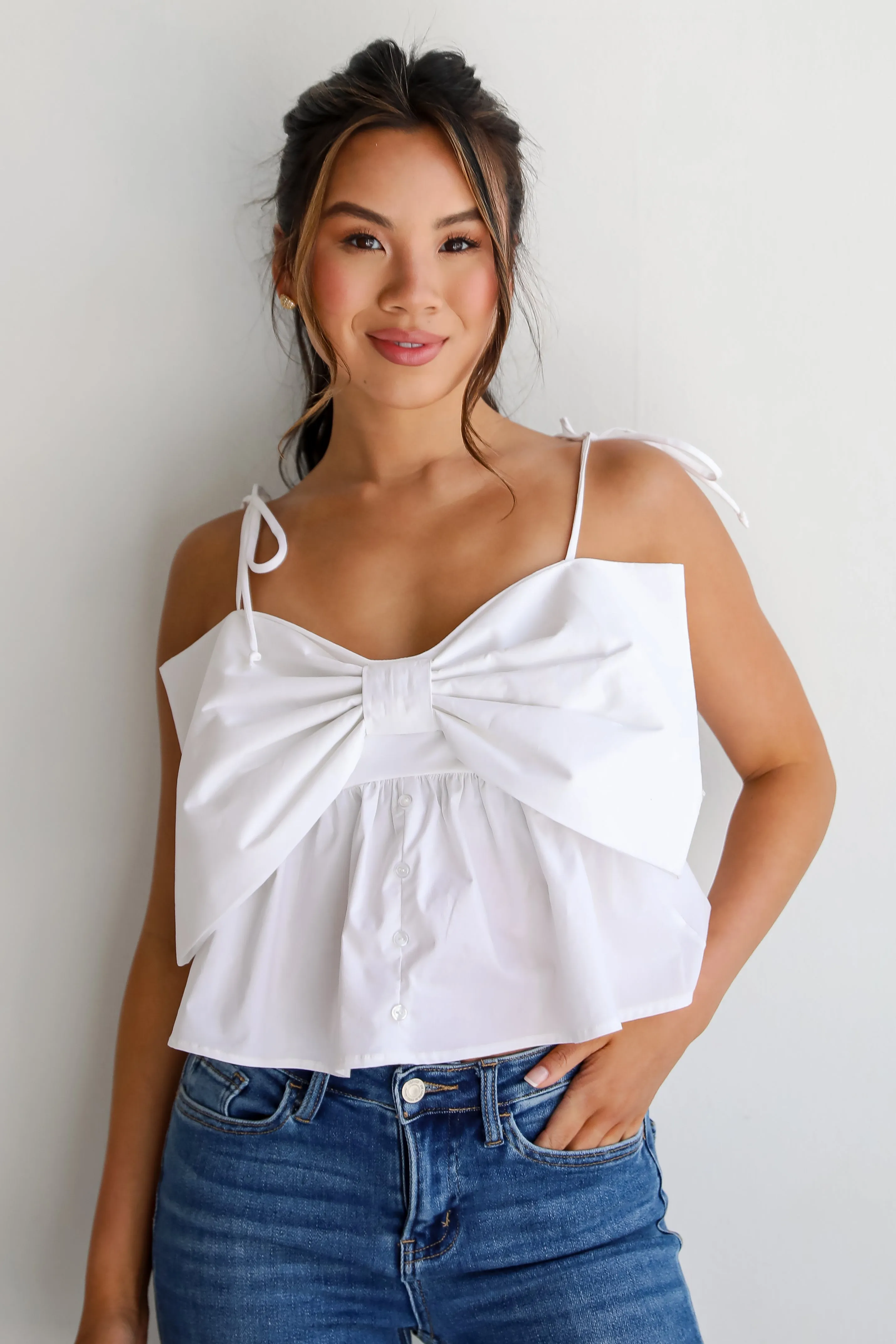 FINAL SALE - Ideal Cuteness White Bow Tank
