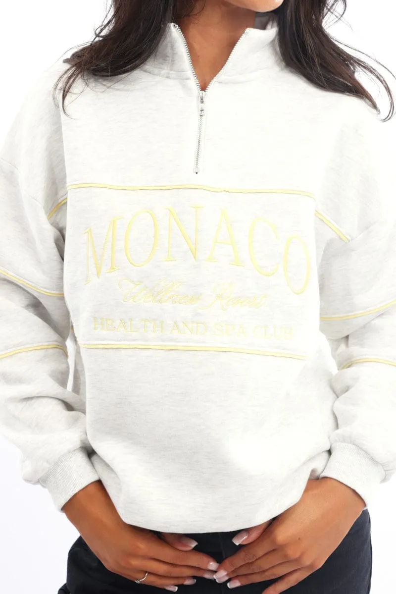 Grey Zip Sweater Funnel Neck Oversized