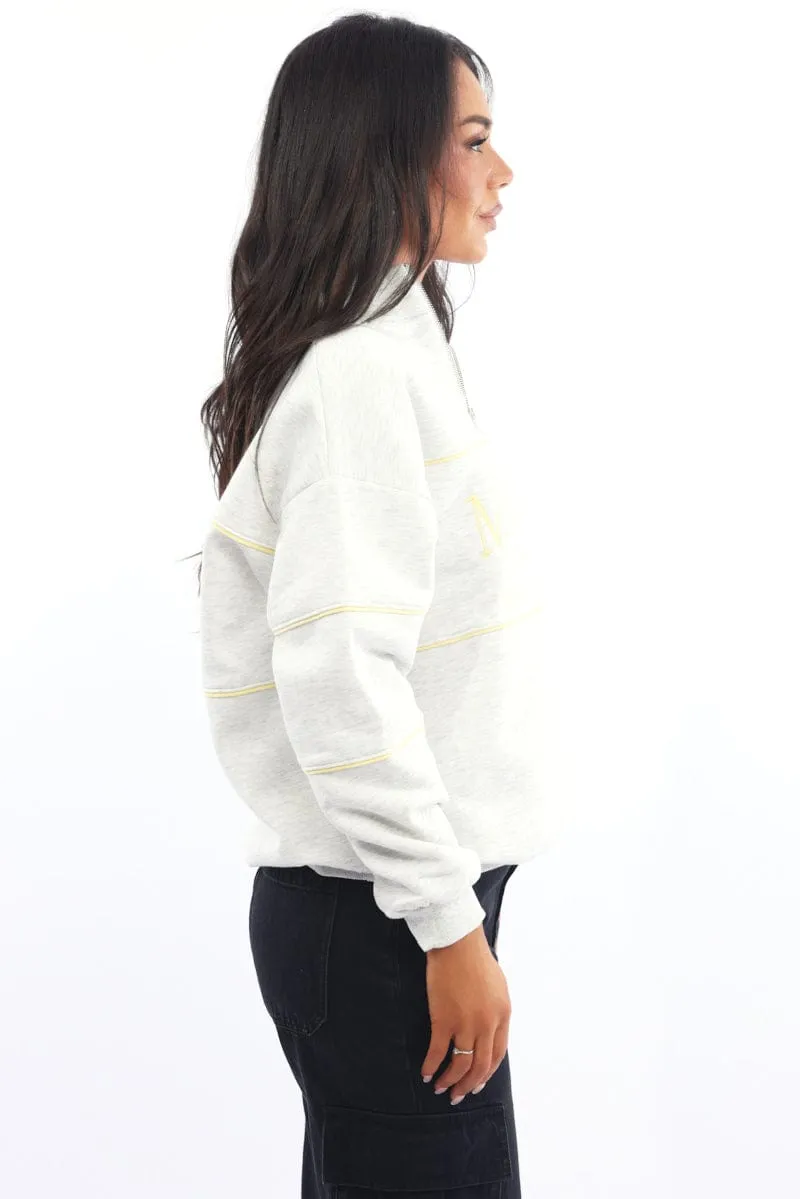 Grey Zip Sweater Funnel Neck Oversized