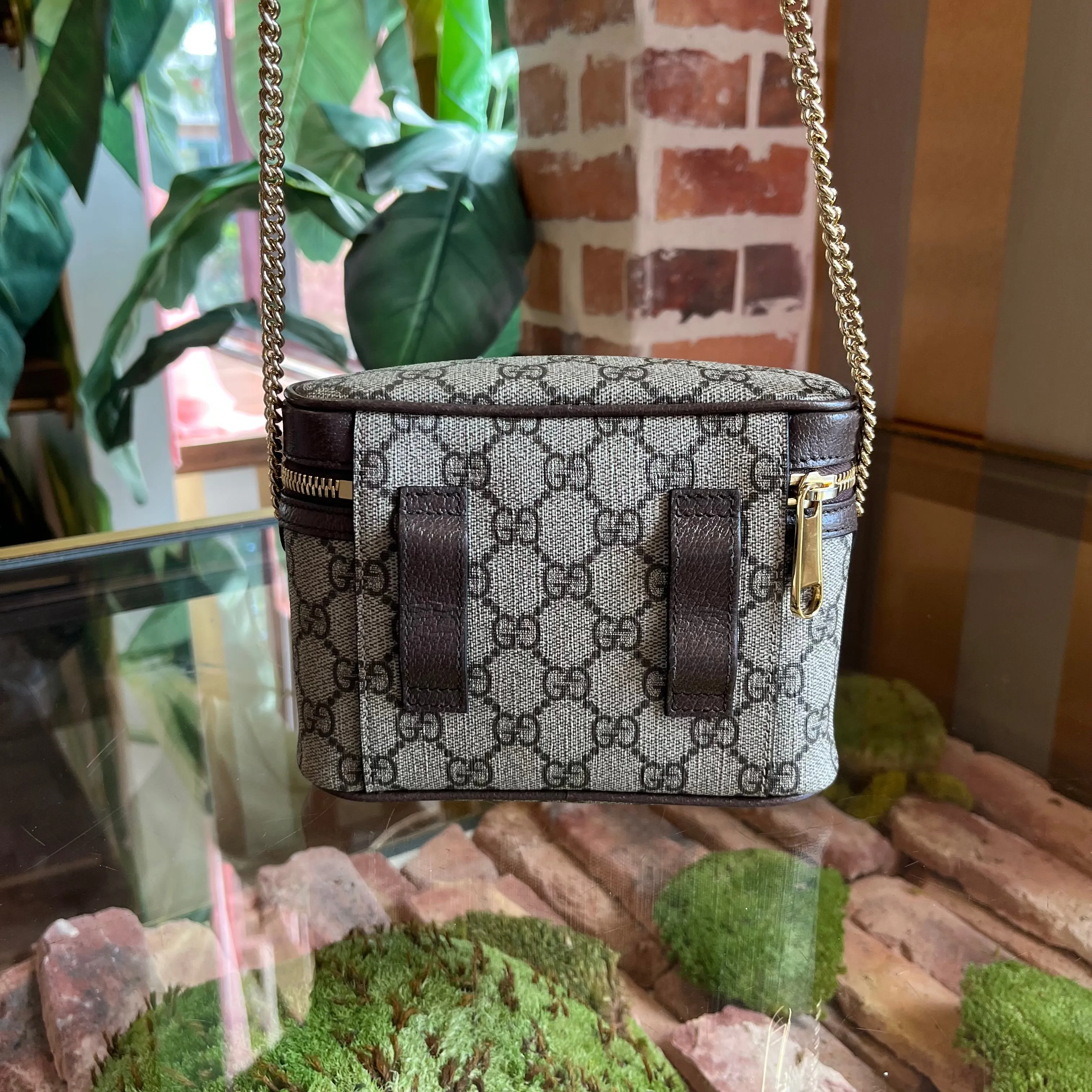 GUCCI Ophidia Chain Belt Bag GG Coated Canvas Small