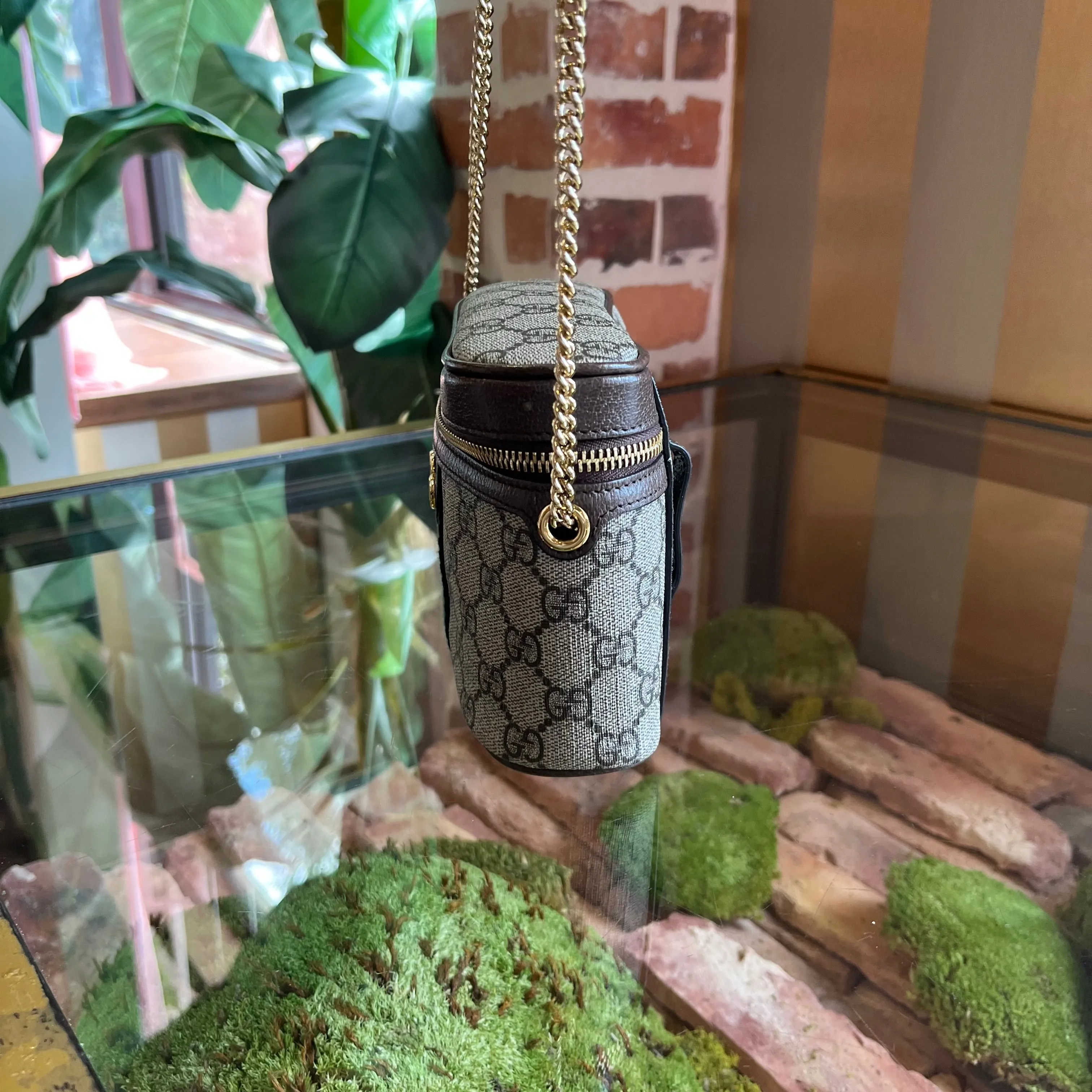 GUCCI Ophidia Chain Belt Bag GG Coated Canvas Small