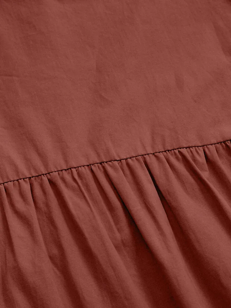 Half Sleeve O-neck Stitching Cotton Casual Plain Women Midi Dress