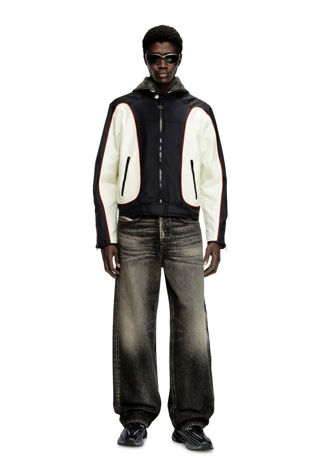 J-Blink-A Colour-block biker jacket with piping White/Black