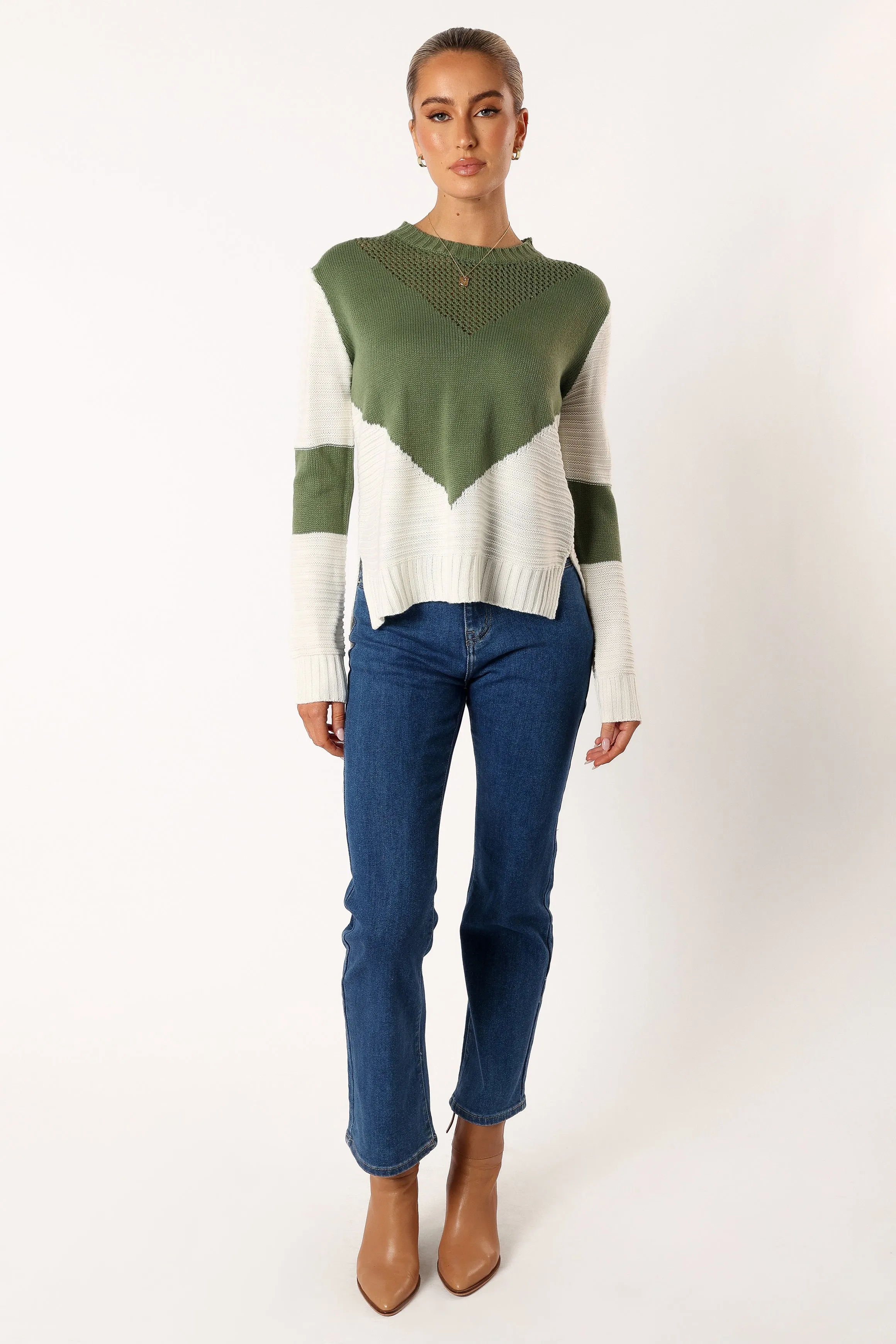 Lauryn Knit Sweater - Ivory/Olive
