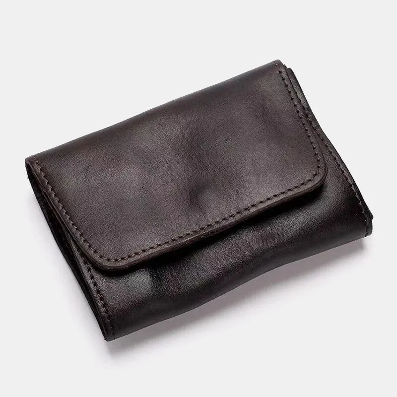 Men Genuine Leather Short Retro Simple Card Holder Coin Purse Money Clip Cowhide Wallet