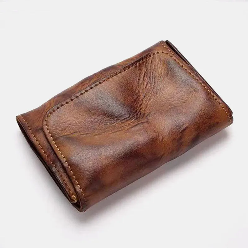 Men Genuine Leather Short Retro Simple Card Holder Coin Purse Money Clip Cowhide Wallet