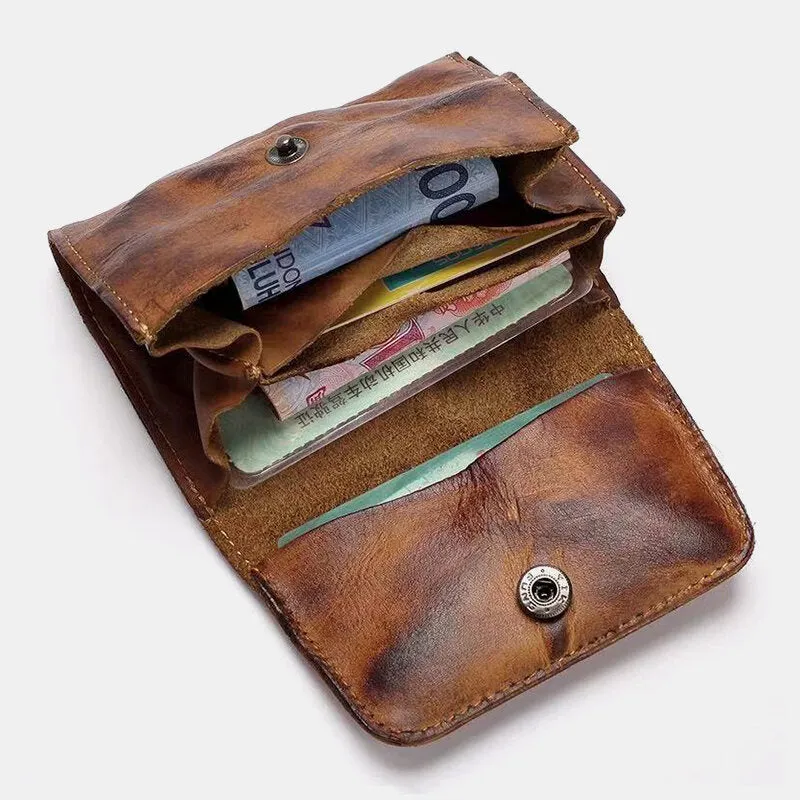 Men Genuine Leather Short Retro Simple Card Holder Coin Purse Money Clip Cowhide Wallet