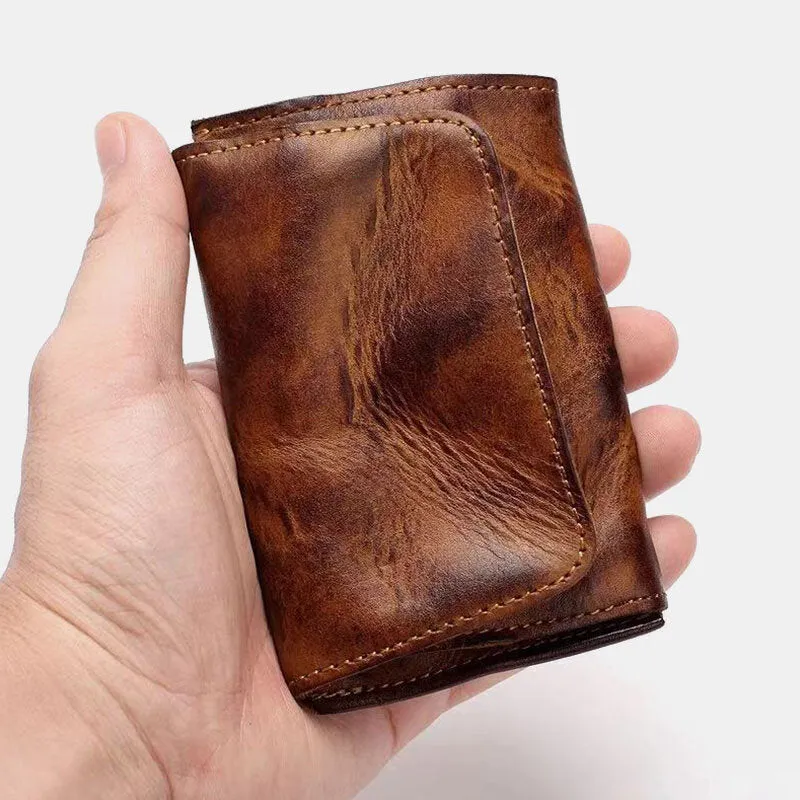 Men Genuine Leather Short Retro Simple Card Holder Coin Purse Money Clip Cowhide Wallet