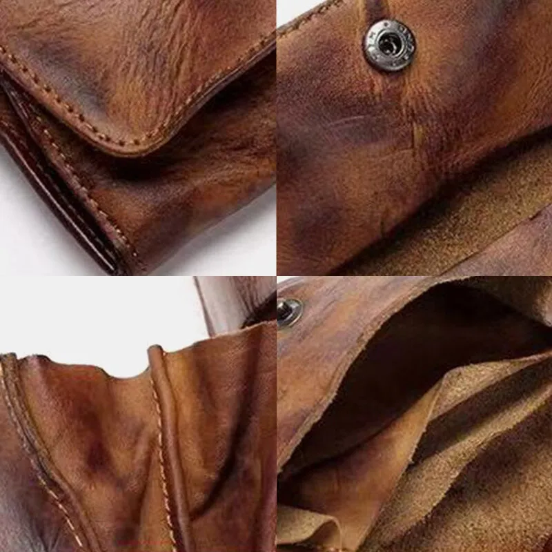 Men Genuine Leather Short Retro Simple Card Holder Coin Purse Money Clip Cowhide Wallet