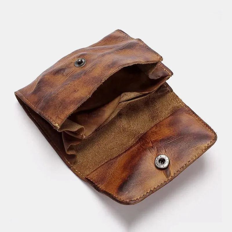 Men Genuine Leather Short Retro Simple Card Holder Coin Purse Money Clip Cowhide Wallet