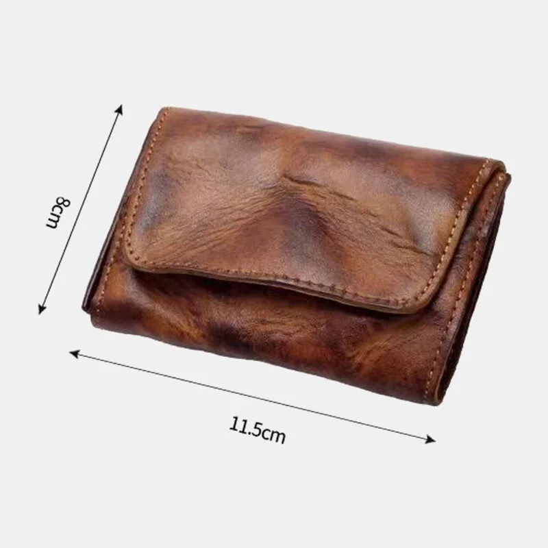 Men Genuine Leather Short Retro Simple Card Holder Coin Purse Money Clip Cowhide Wallet