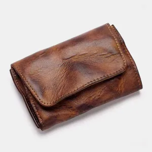 Men Genuine Leather Short Retro Simple Card Holder Coin Purse Money Clip Cowhide Wallet