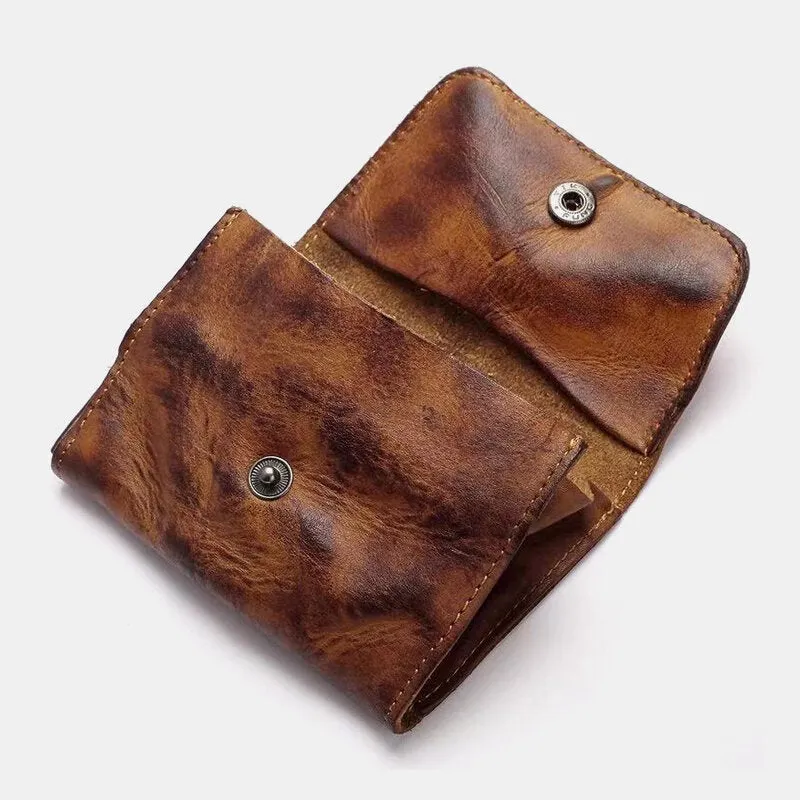 Men Genuine Leather Short Retro Simple Card Holder Coin Purse Money Clip Cowhide Wallet