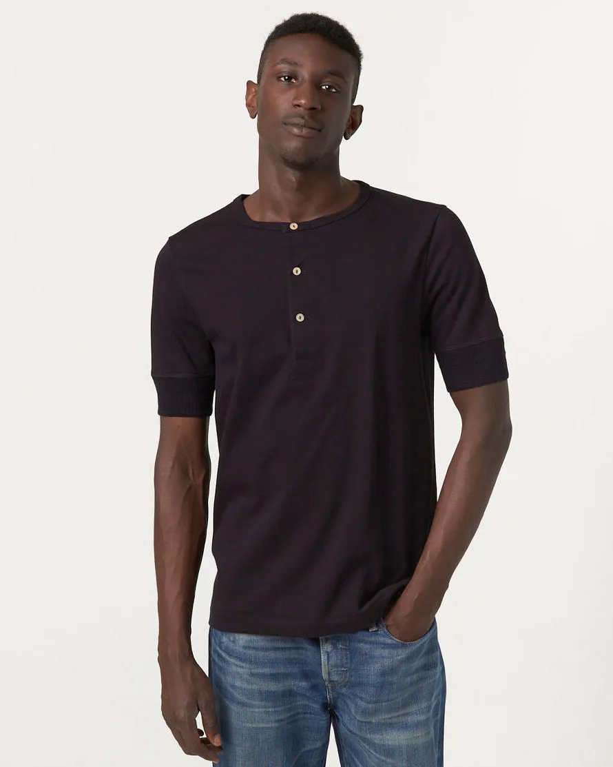 Merz b. Schwanen Good Originals 207 7.2oz Loopwheeled S/S Henley - Deep Black