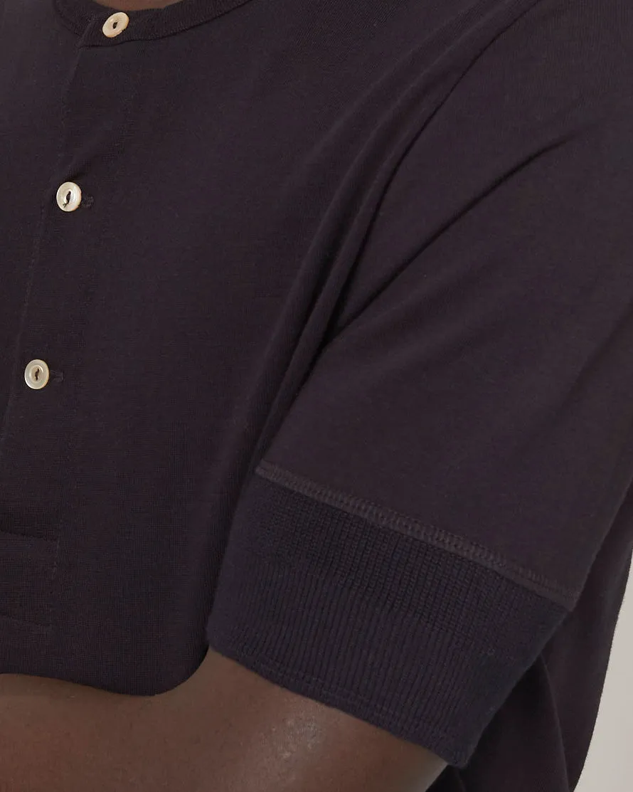 Merz b. Schwanen Good Originals 207 7.2oz Loopwheeled S/S Henley - Deep Black
