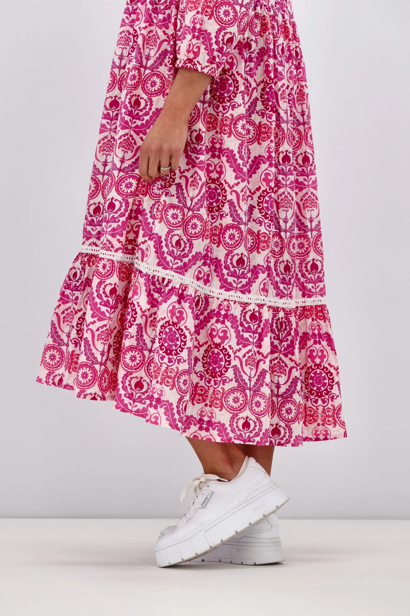 Peacock Feather Mahale Dress Pink