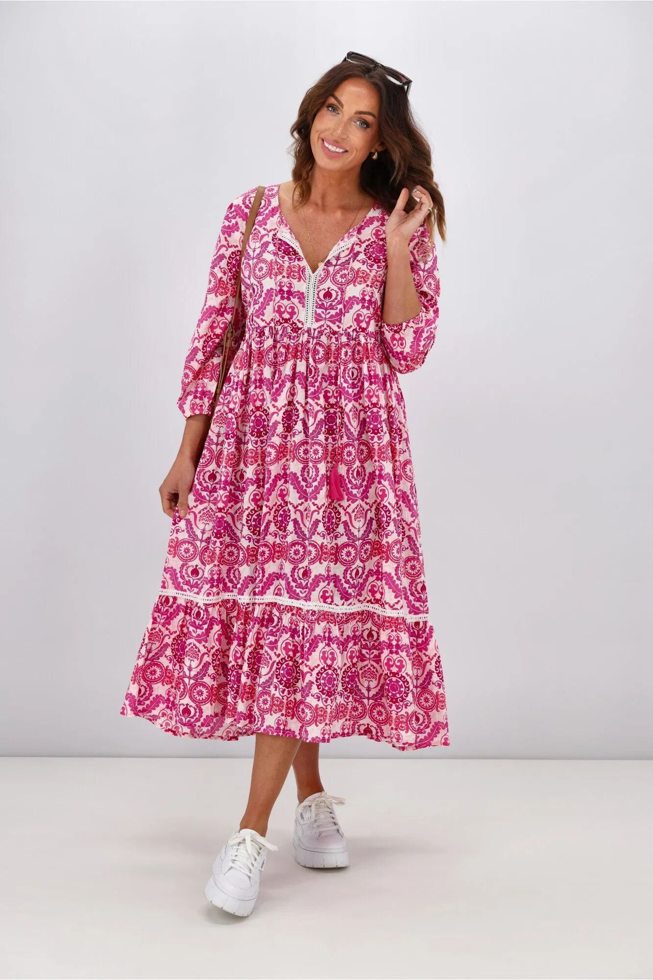 Peacock Feather Mahale Dress Pink
