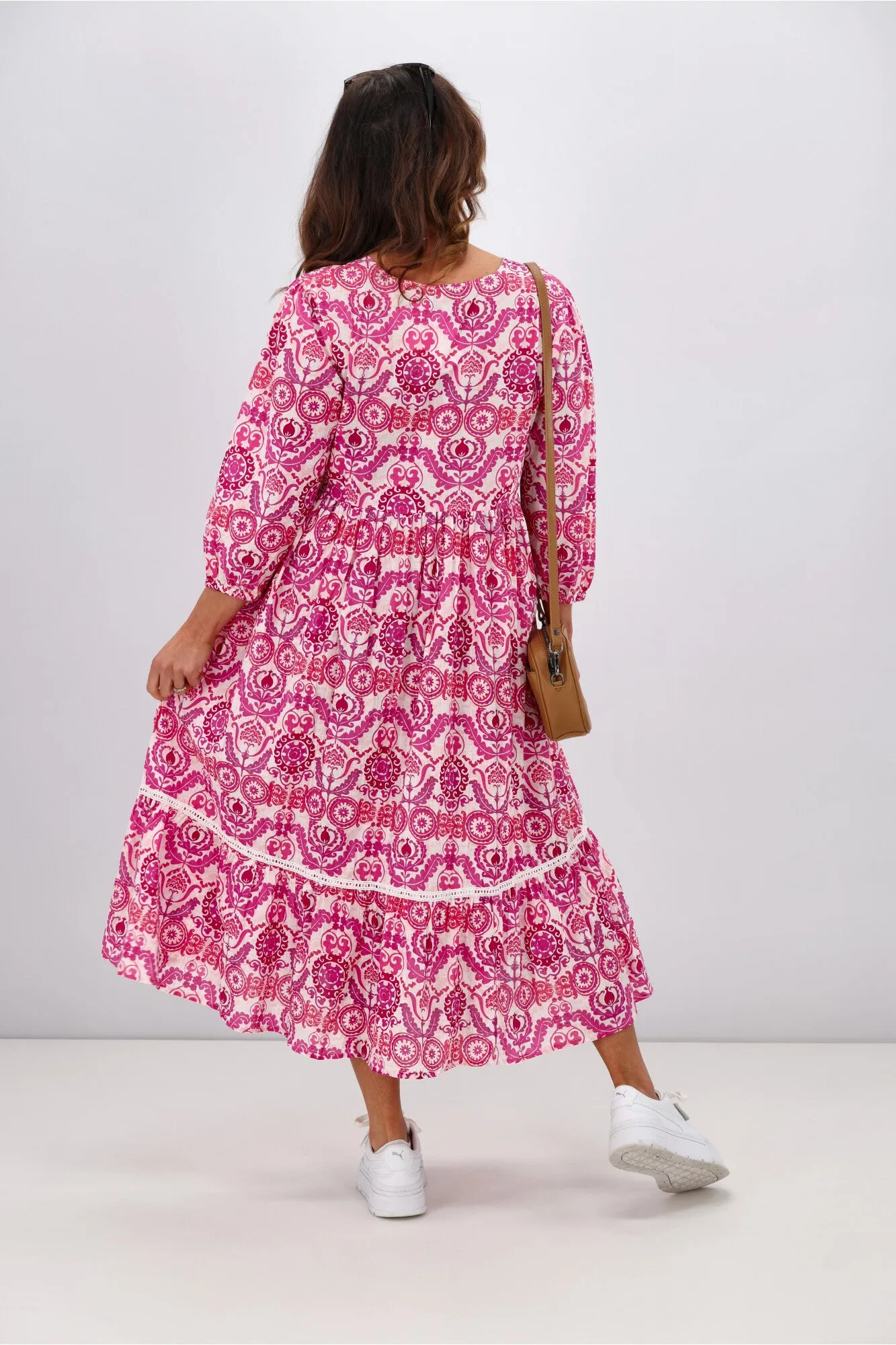 Peacock Feather Mahale Dress Pink