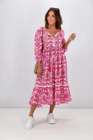 Peacock Feather Mahale Dress Pink