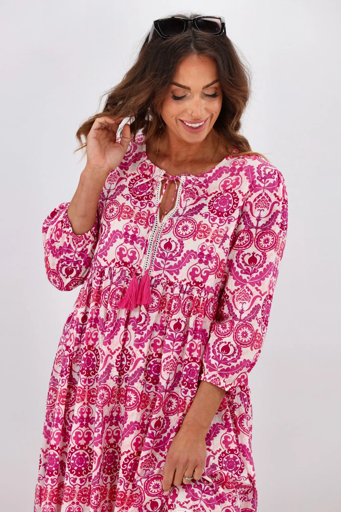 Peacock Feather Mahale Dress Pink