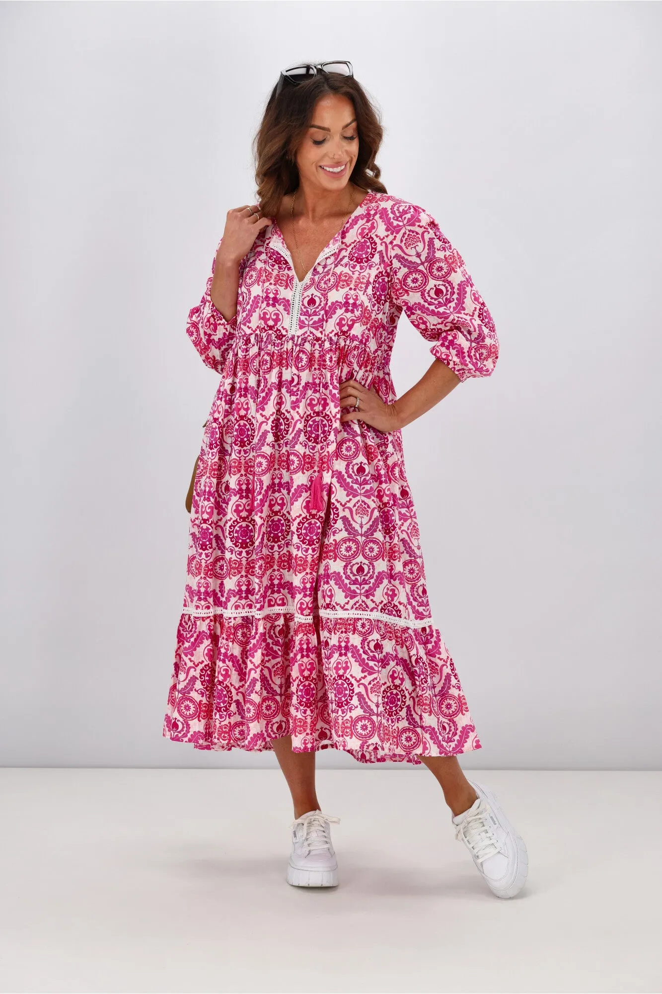 Peacock Feather Mahale Dress Pink