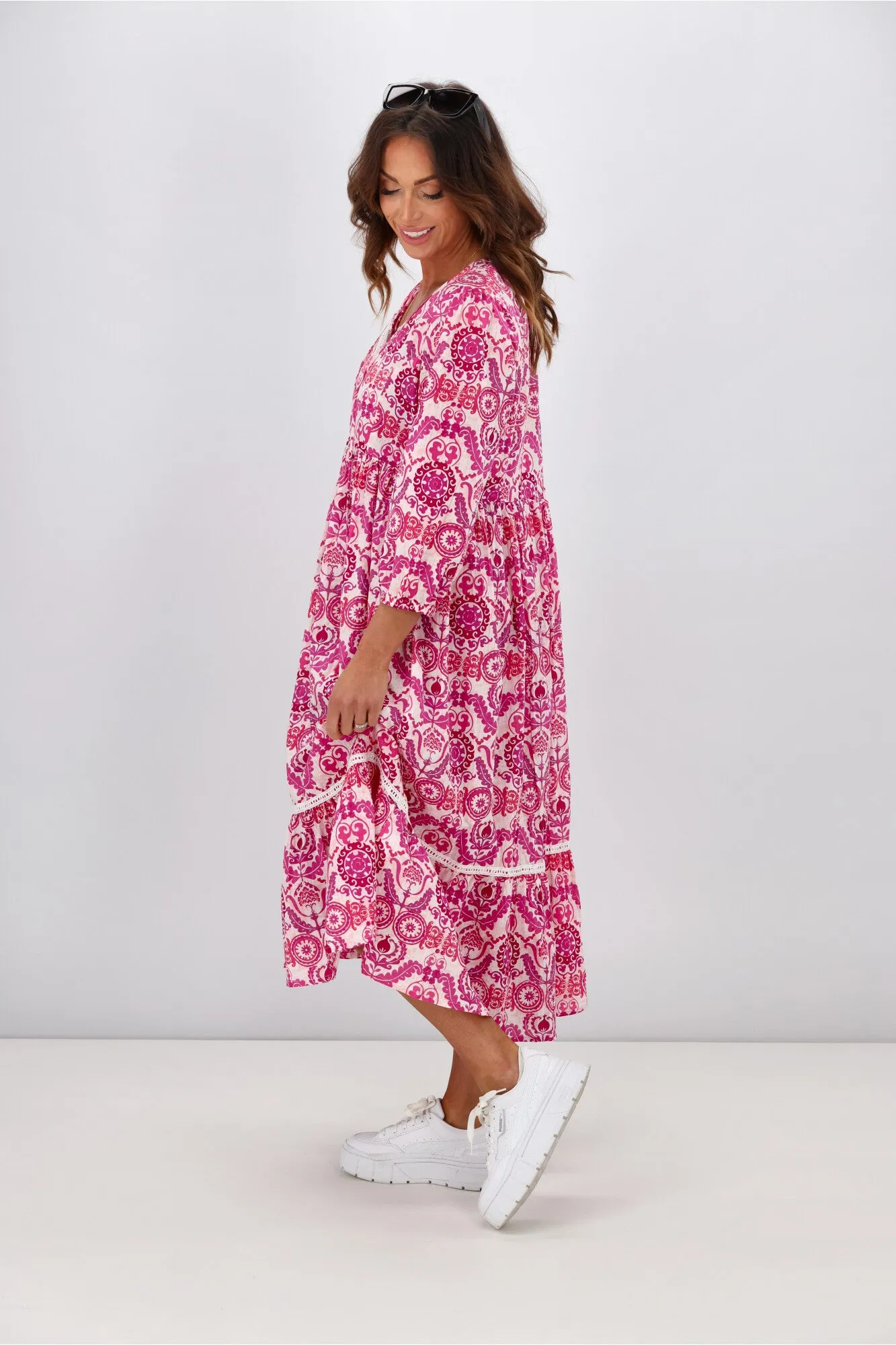 Peacock Feather Mahale Dress Pink