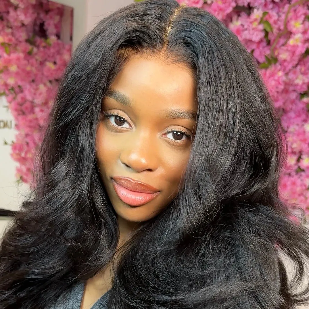 The AMARACHI - Natural Kinky Straight Glueless 13x6 HD Lace Frontal Wig 100% Human Hair