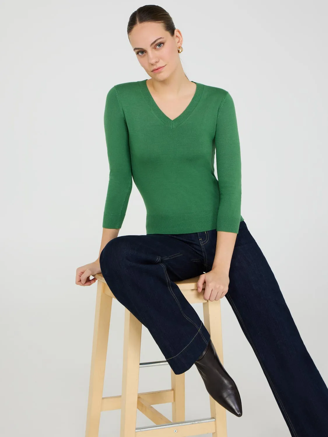 V-Neck 3/4 Sleeve Sweater