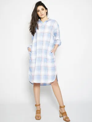 White Checked Linen Dress
