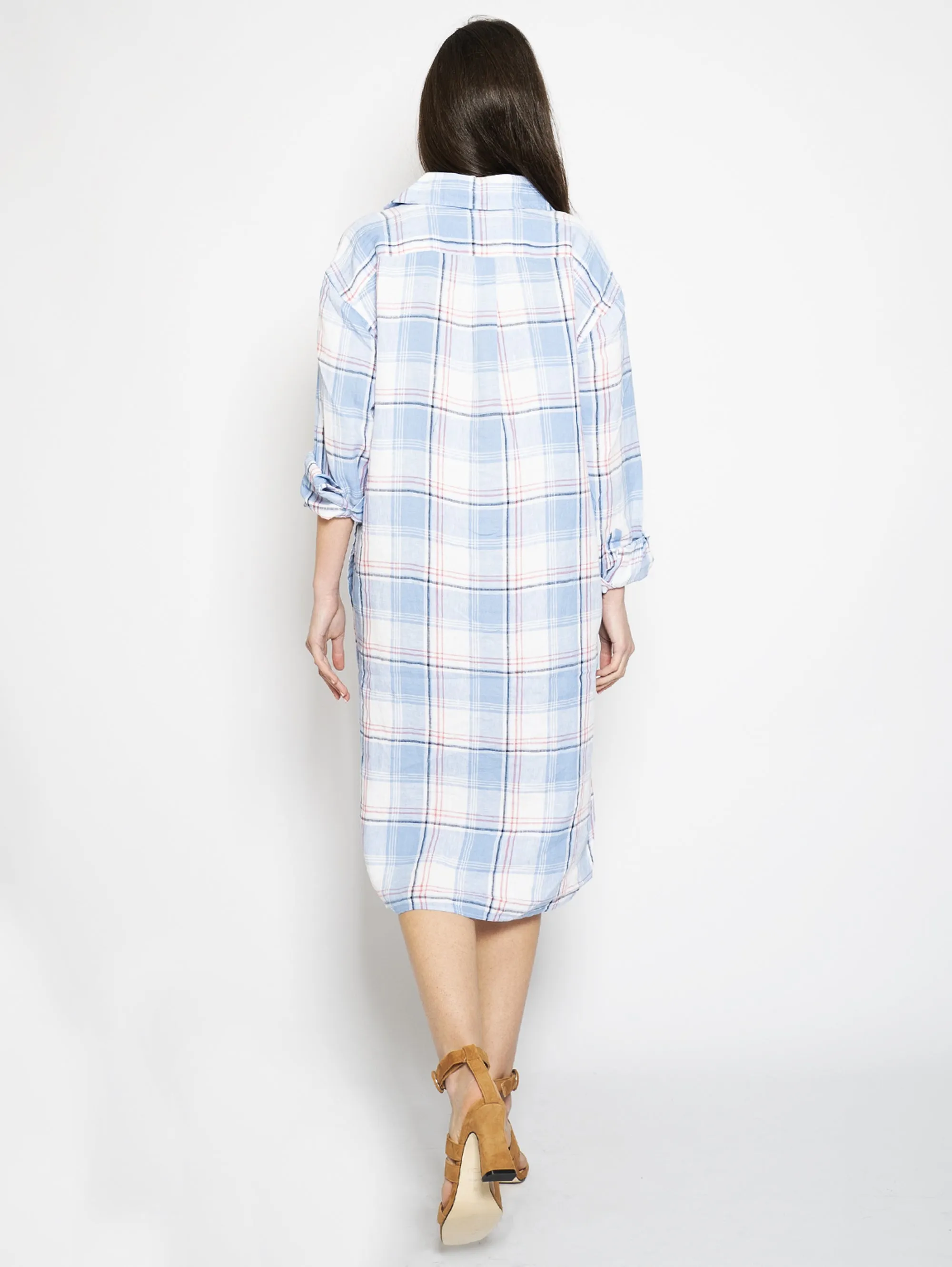 White Checked Linen Dress