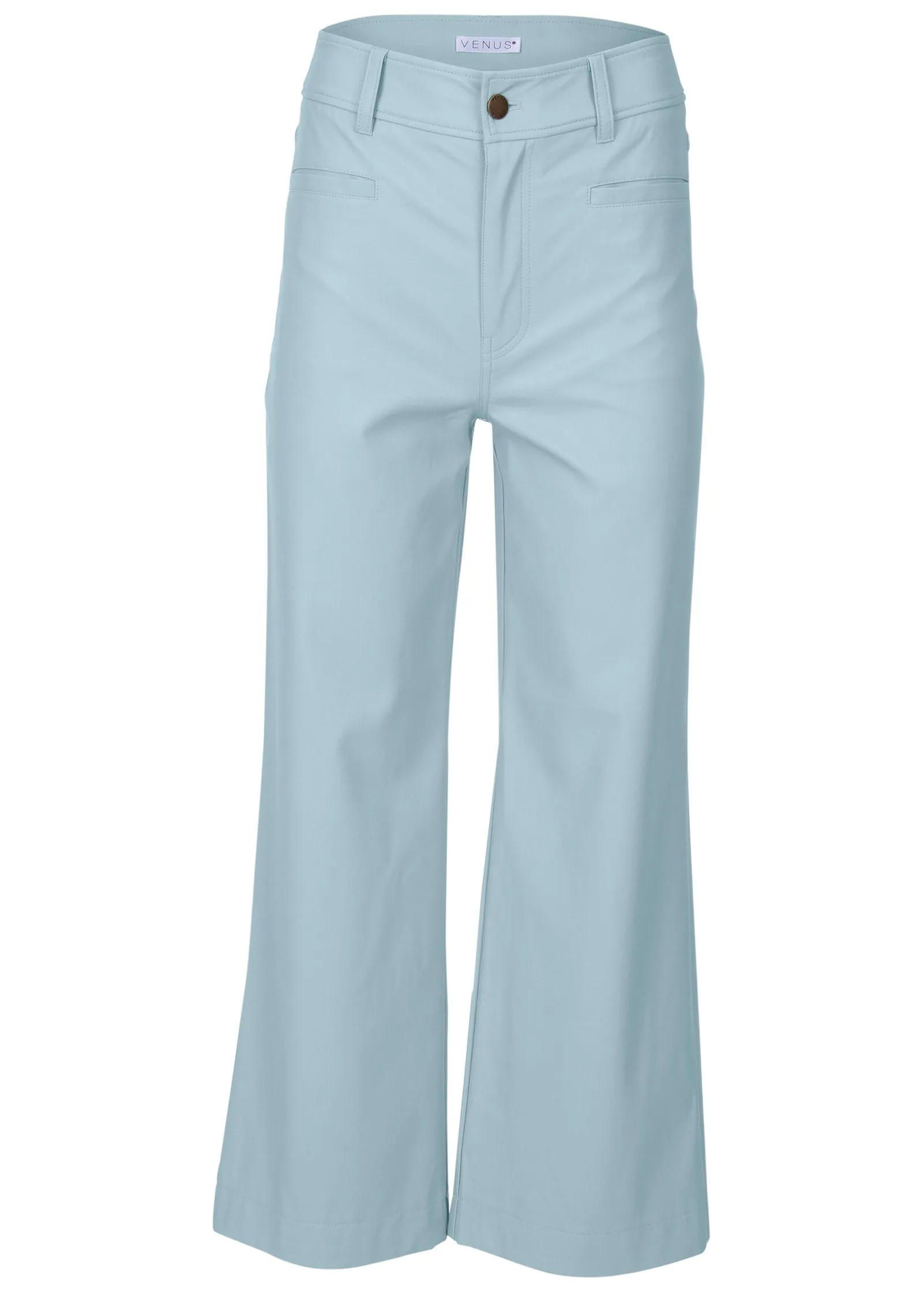 Wide Leg Faux-Leather Pants - Light Blue