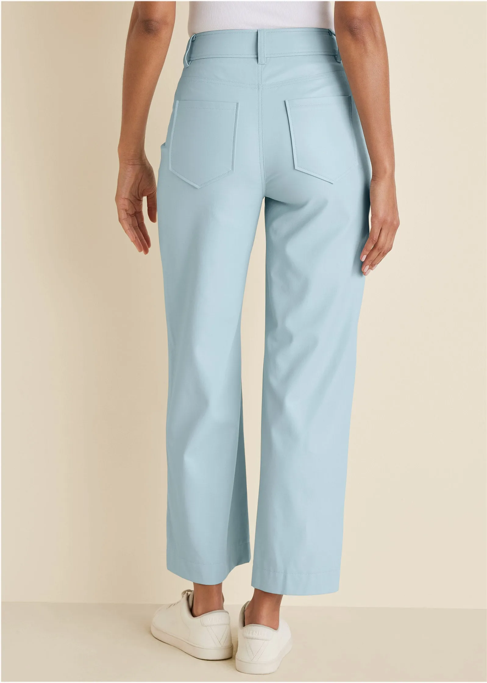 Wide Leg Faux-Leather Pants - Light Blue
