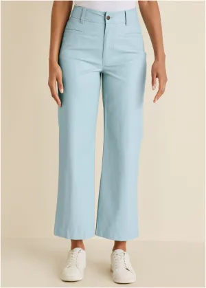 Wide Leg Faux-Leather Pants - Light Blue