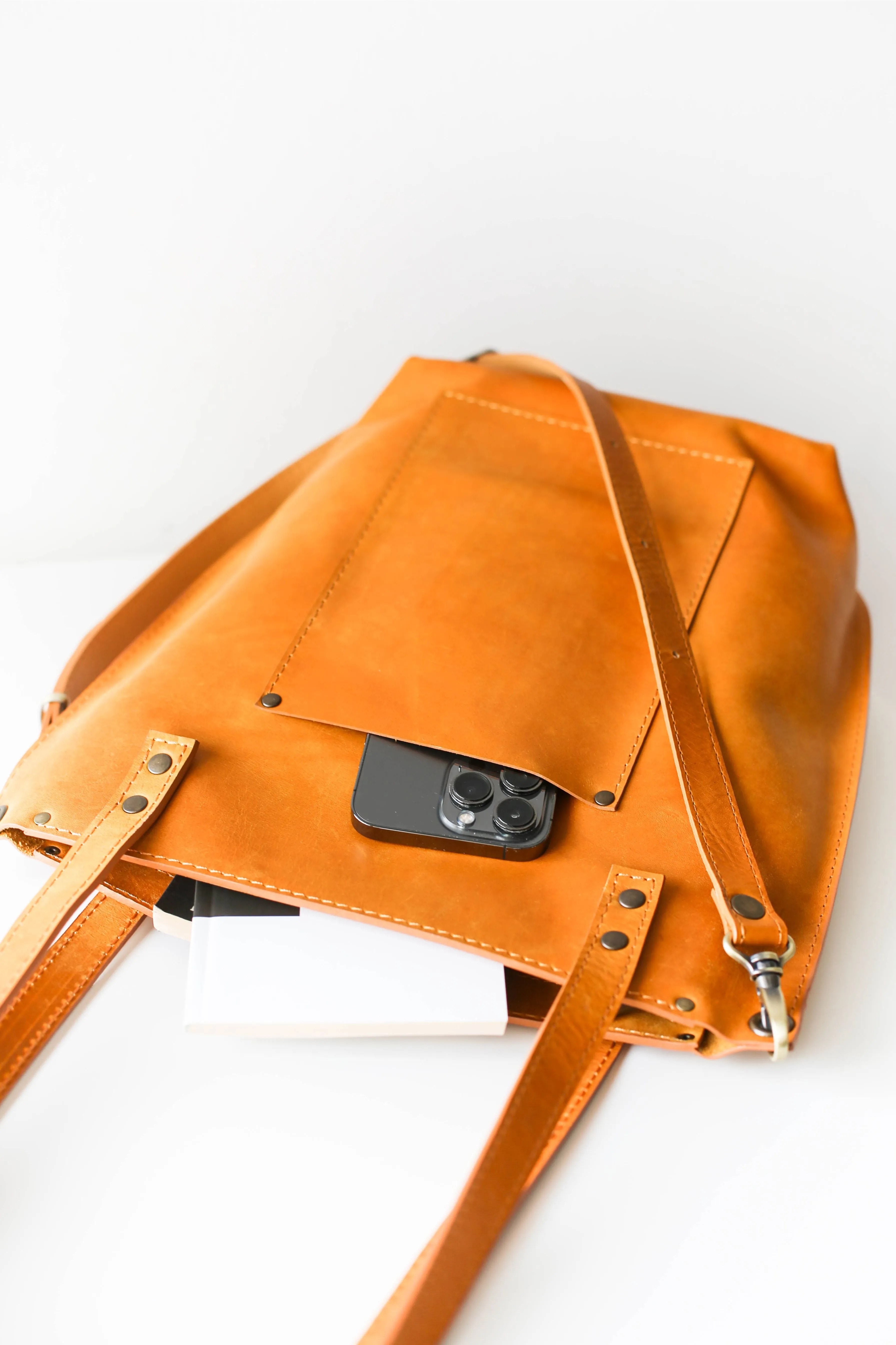 Yellow Zip Top Leather Tote Bag
