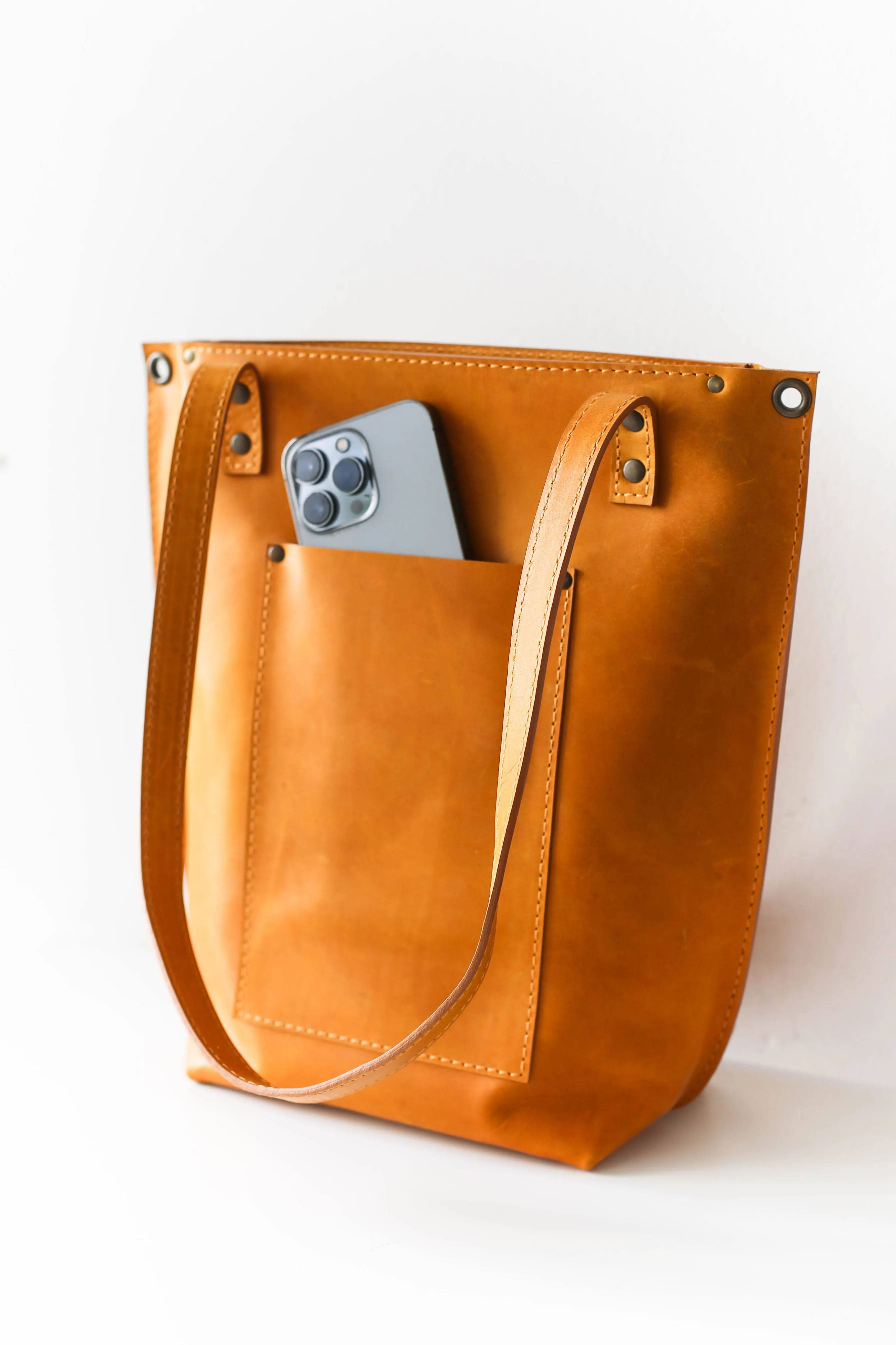 Yellow Zip Top Leather Tote Bag