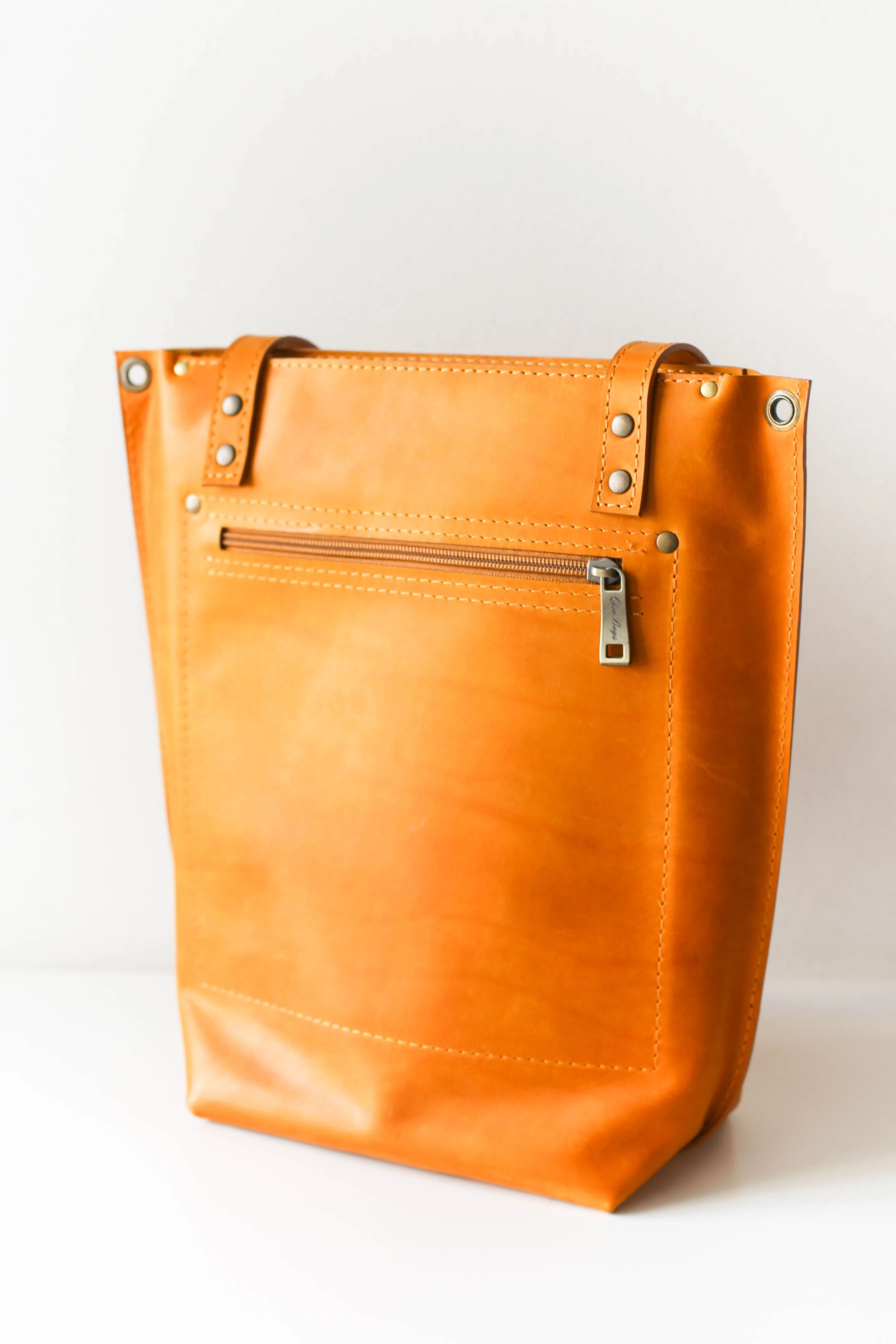 Yellow Zip Top Leather Tote Bag