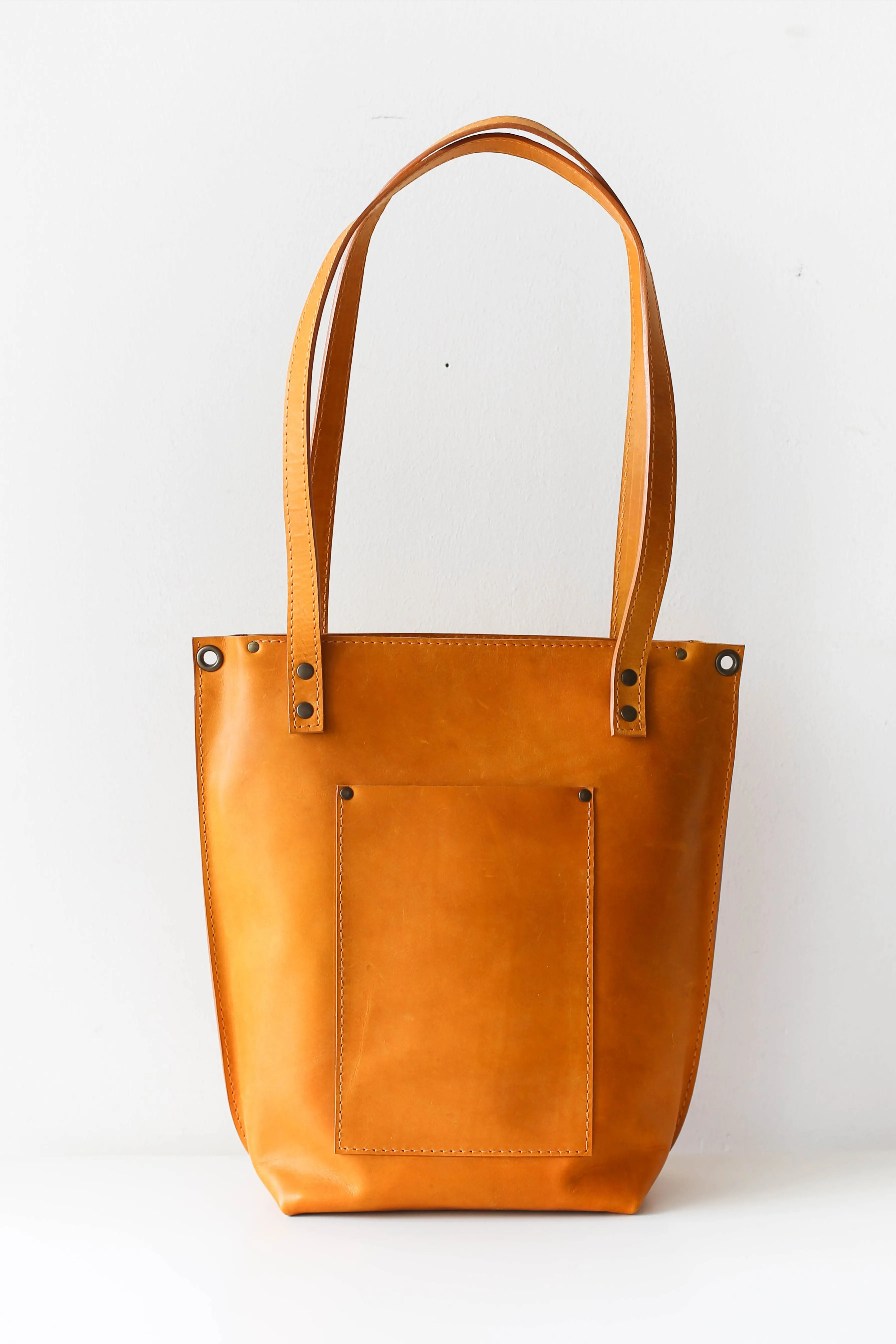 Yellow Zip Top Leather Tote Bag