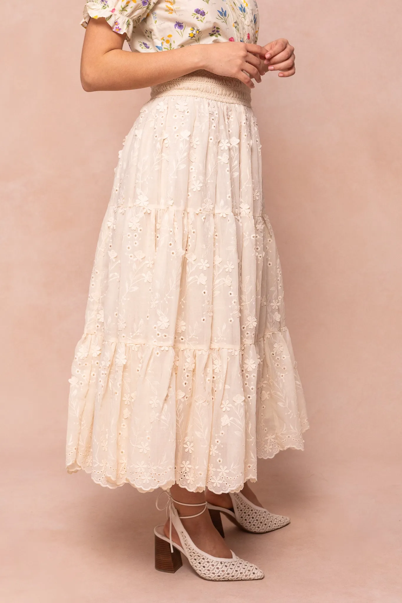 Zoey Skirt in Cream Eyelet